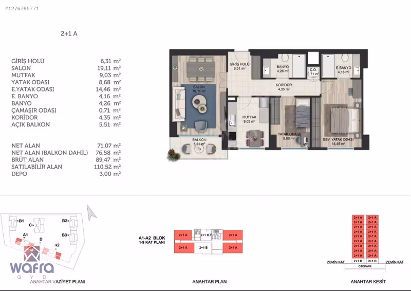 FUZUL AVRASYA KONUTLARI 3 DE SATILIK 2+1 PEYSAJ MANZARALI
